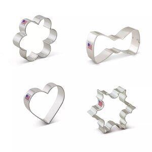 4 new Ann Clark Cookie Cutters = Flower + Bow Tie + Snowflake + Heart